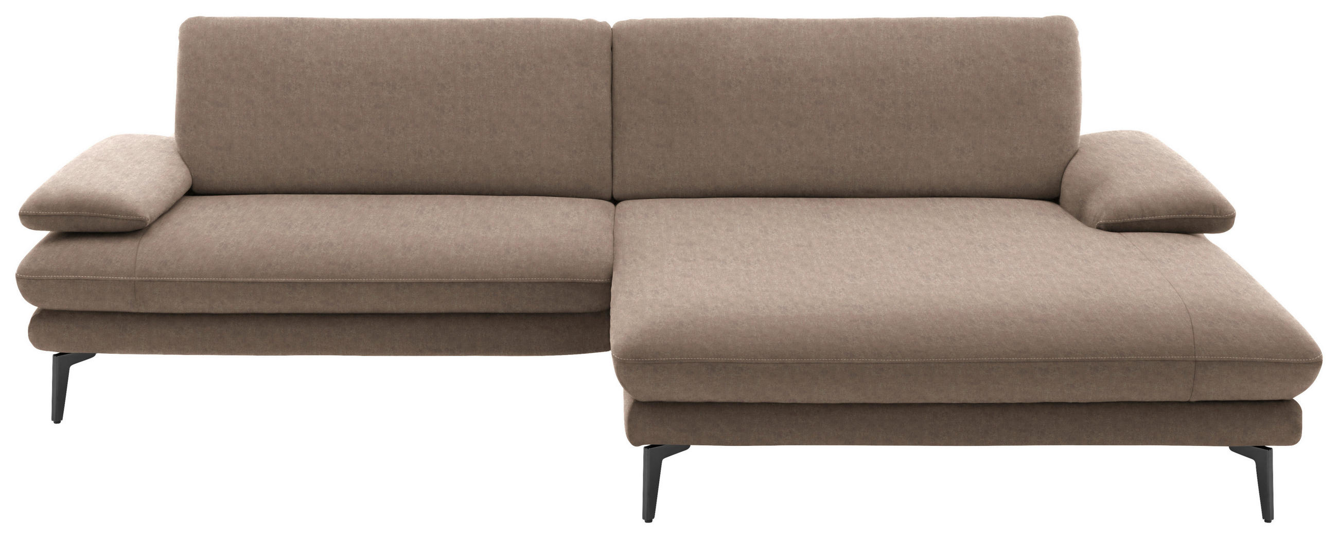ECKSOFA in Velours Hellbraun  284/184 cm  - Hellbraun/Schwarz, Design, Textil/Metall (284/184cm) - Dieter Knoll