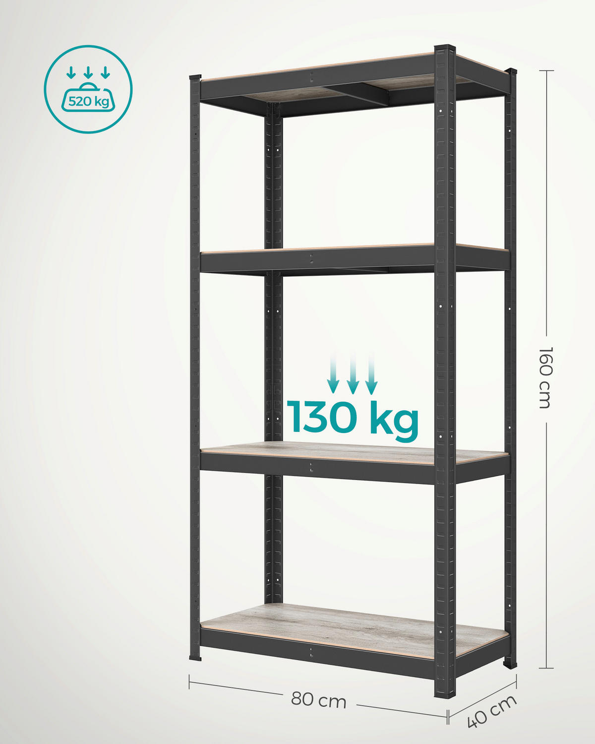 REGÁL NA ŤAŽKÉ BREMENÁ - čierna/sivobéžová, Basics, kov/kompozitné drevo (80/160/40cm)