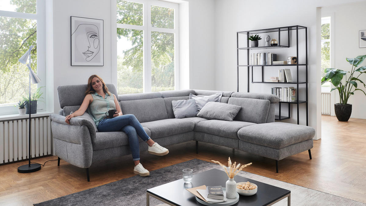 ECKSOFA in Struktur Grau  - Schwarz/Grau, Modern, Textil/Metall (275/235cm) - Cantus