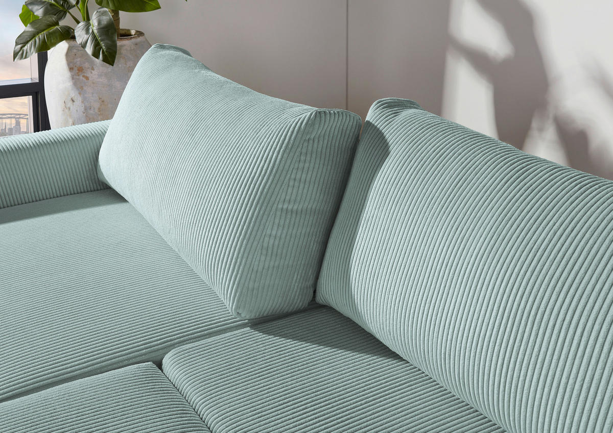 2,5-SITZER in Cord Hellblau  - Schwarz/Hellblau, Design, Kunststoff/Textil (240/70/125cm) - Xora