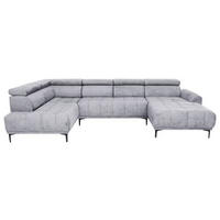 WOHNLANDSCHAFT Hellgrau Velours  - Hellgrau/Schwarz, Design, Textil/Metall (191/340/172cm) - Stylife