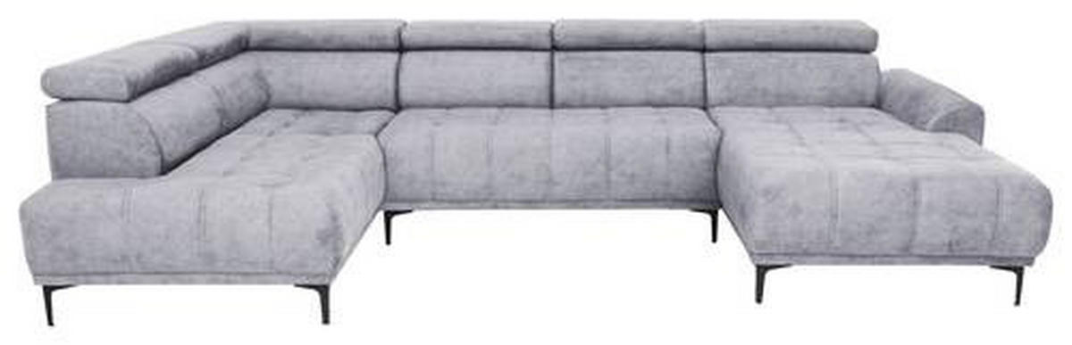 WOHNLANDSCHAFT Hellgrau Velours  - Hellgrau/Schwarz, Design, Textil/Metall (191/340/172cm) - Stylife