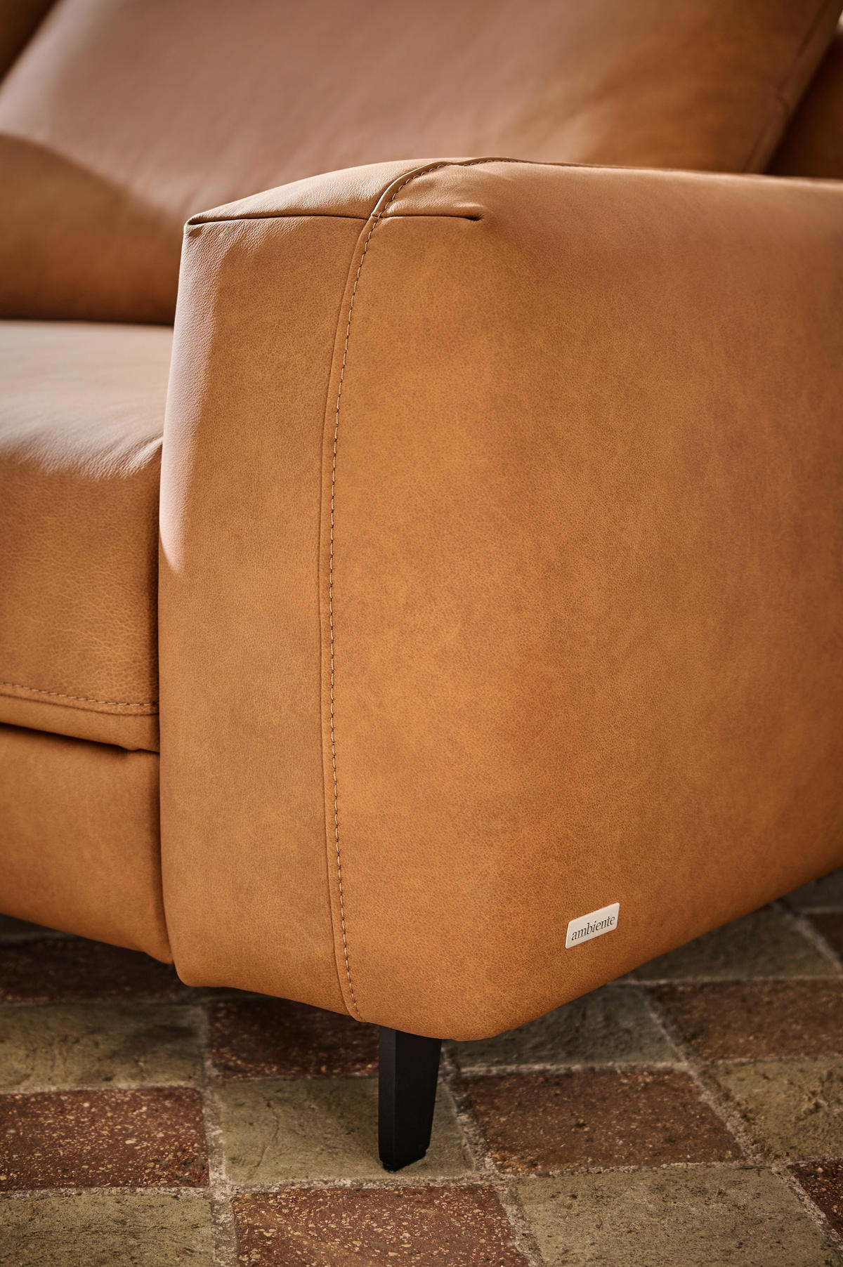 ECKSOFA in Echtleder Hellbraun  - Hellbraun/Anthrazit, Design, Leder/Metall (225/355cm) - Johann Jakob