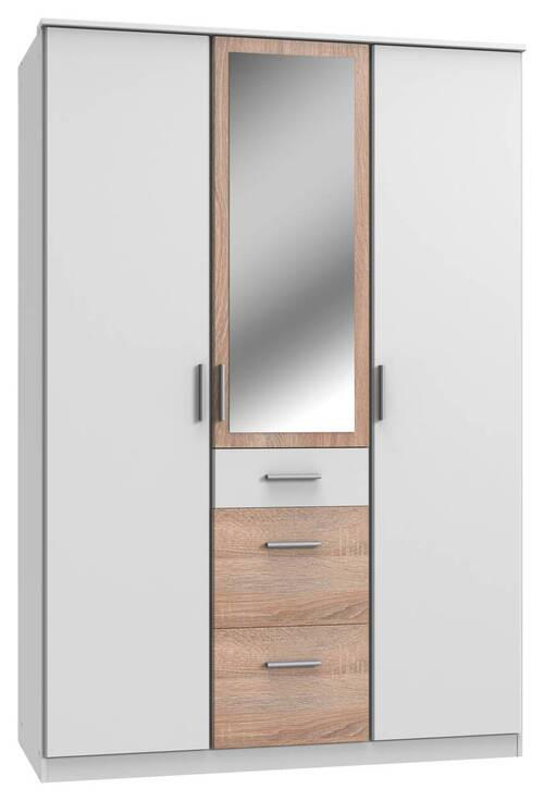 GARDEROB 135/199/58 cm 3-dörrar - vit/aluminiumfärg, Klassisk, trämaterial/glas (135/199/58cm) - Carryhome