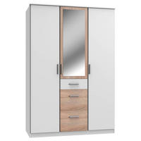 KLEIDERSCHRANK 3-türig Weiß, Eichefarben  - Eichefarben/Alufarben, KONVENTIONELL, Glas/Holzwerkstoff (135/199/58cm) - Boxxx