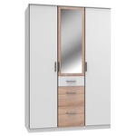 KLEIDERSCHRANK 3-türig Weiß, Eichefarben  - Eichefarben/Alufarben, KONVENTIONELL, Glas/Holzwerkstoff (135/199/58cm) - Carryhome