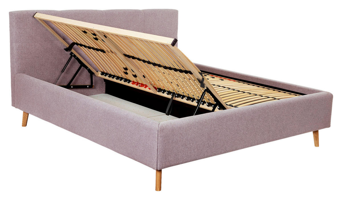 POLSTERBETT 180/200 cm,  in Pink, Lattenrost, Bettkasten,  - Pink/Eichefarben, MODERN, Holz/Textil (180/200cm) - MID.YOU