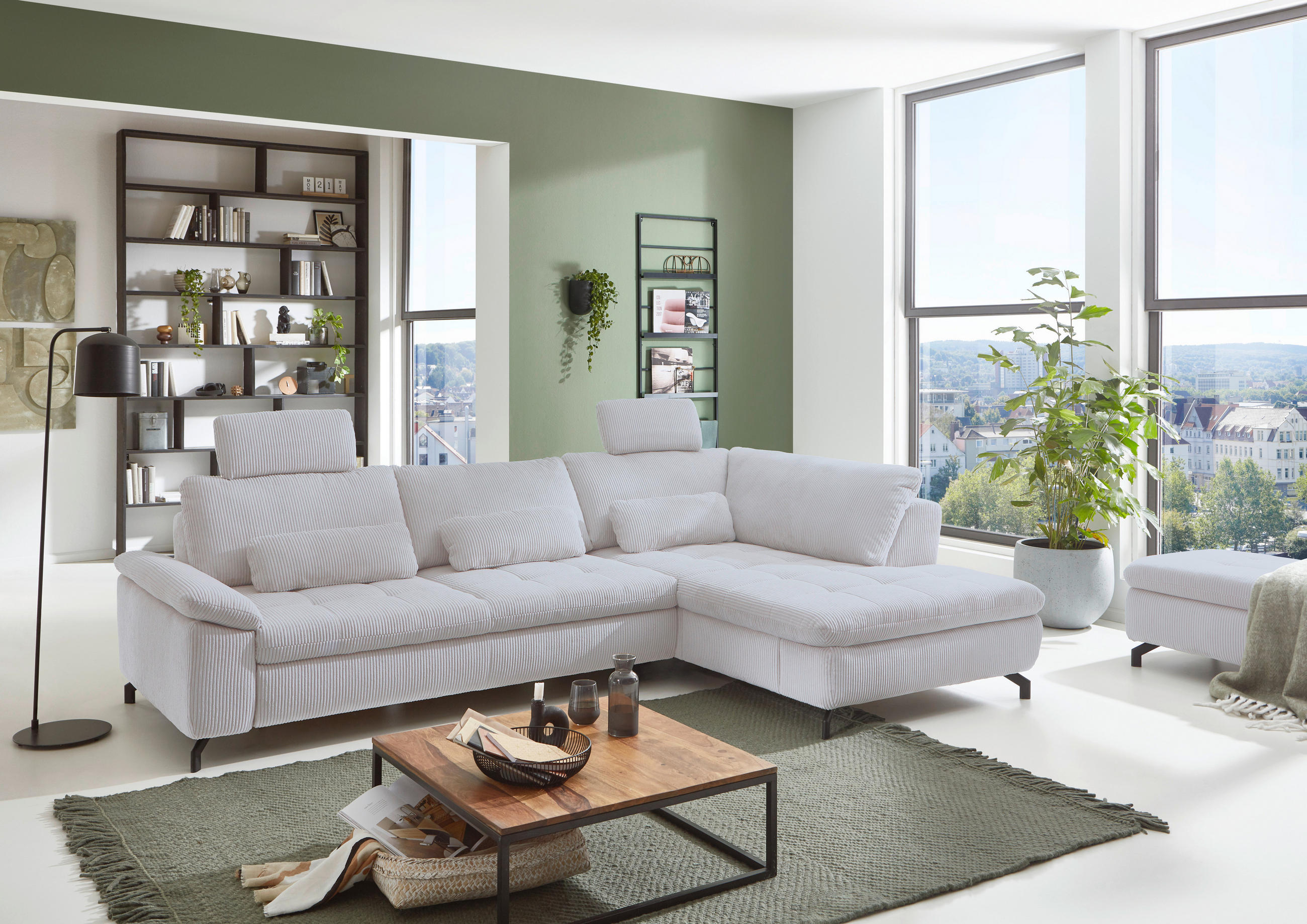 ECKSOFA in Cord, Velours Grau  - Schwarz/Grau, Design, Textil/Metall (291/197cm) - Beldomo Style