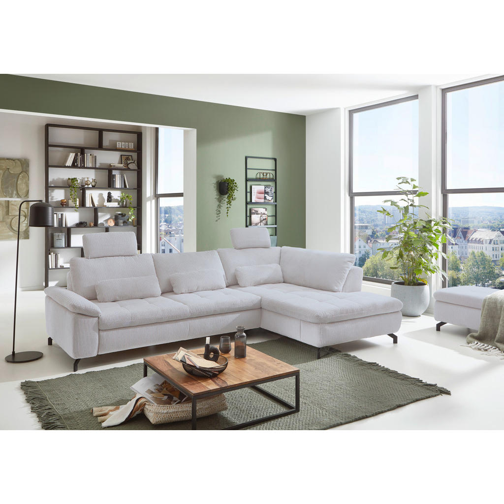 Thumbnail - Beldomo Style Ecksofa Sense, Grau, Textil, 3-Sitzer, Ottomane rechts, L-Form, 291x197 cm, Goldenes M, Typenauswahl, Fußa...