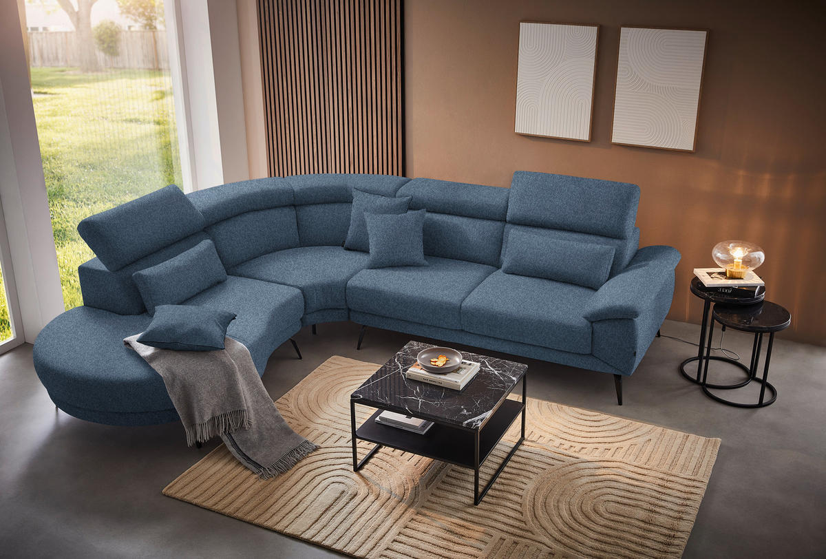 ECKSOFA in Velours Blau  264/299 cm  - Blau/Schwarz, Design, Textil/Metall (264/299cm) - Novel