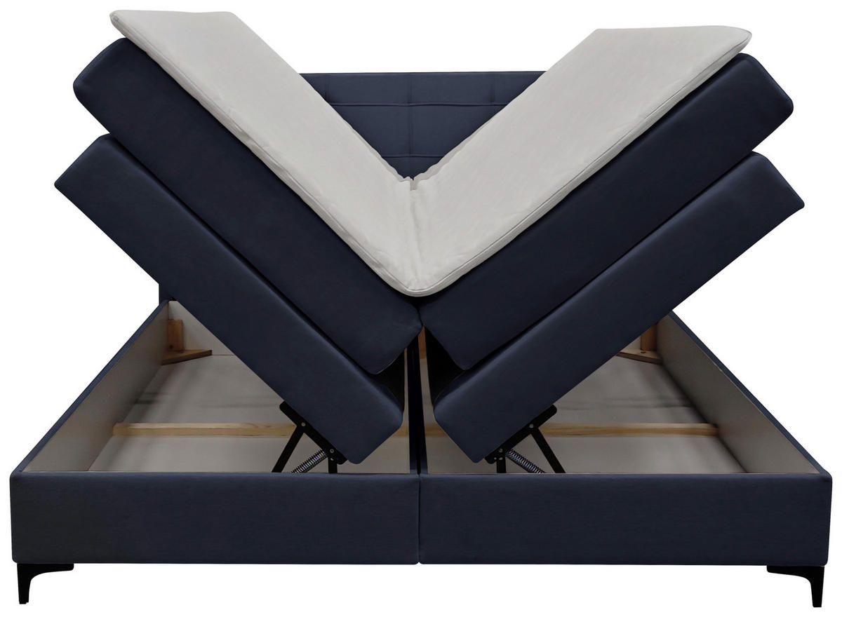 BOXSPRINGBETT 140/200 cm,  in Dunkelblau, H3 = fest  - Schwarz/Dunkelblau, KONVENTIONELL, Kunststoff/Textil (140/200cm)