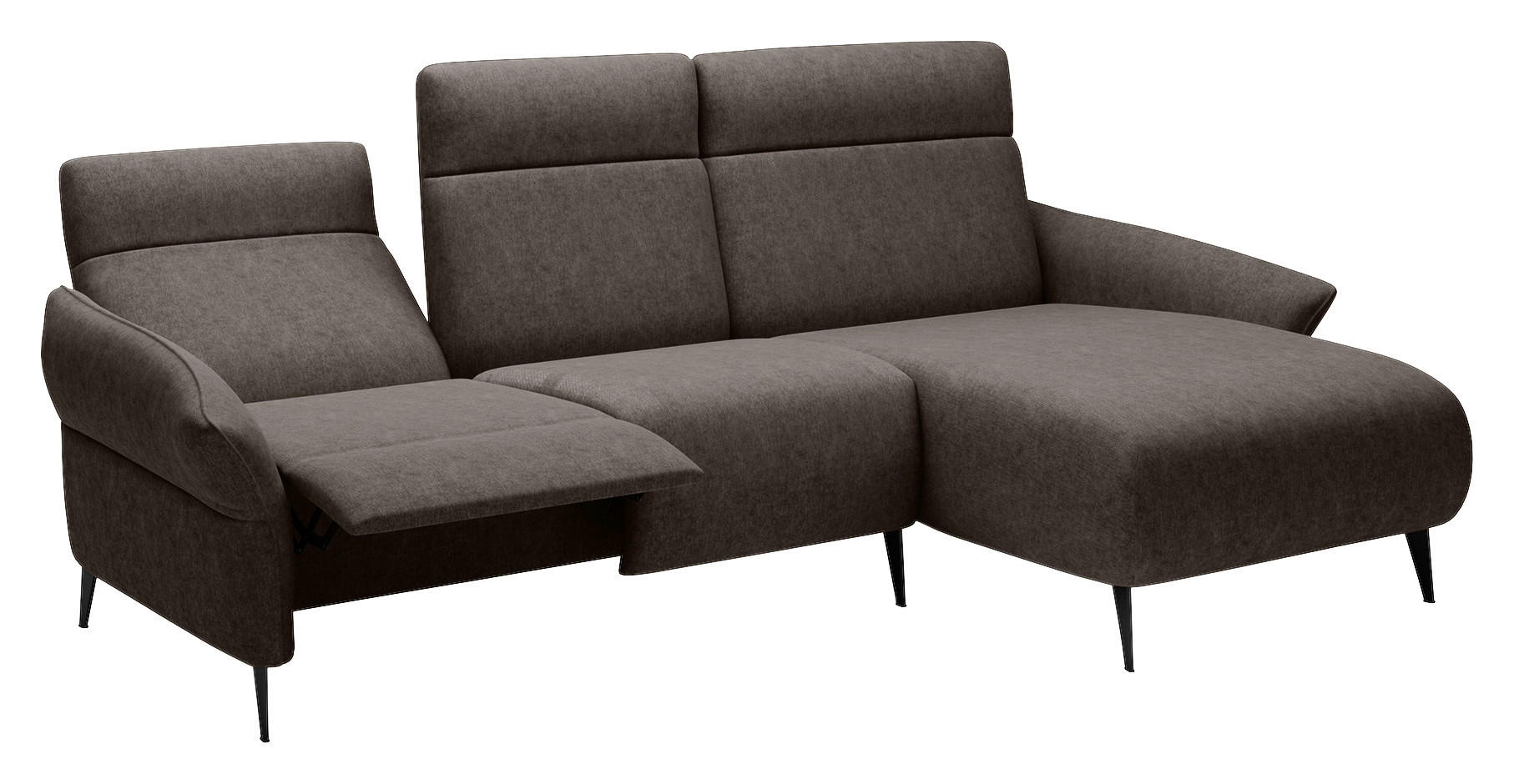 3-SITS SOFFA i flatväv brun  - brun/svart, Design, metall/trämaterial (286x160/103/97x150cm) - Stylife