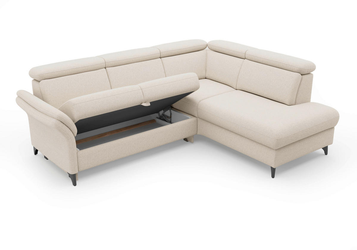 ECKSOFA GLENDALE E in Flachgewebe Creme  247/193 cm  - Creme/Schwarz, KONVENTIONELL, Textil/Metall (247/193cm) - Sit & More