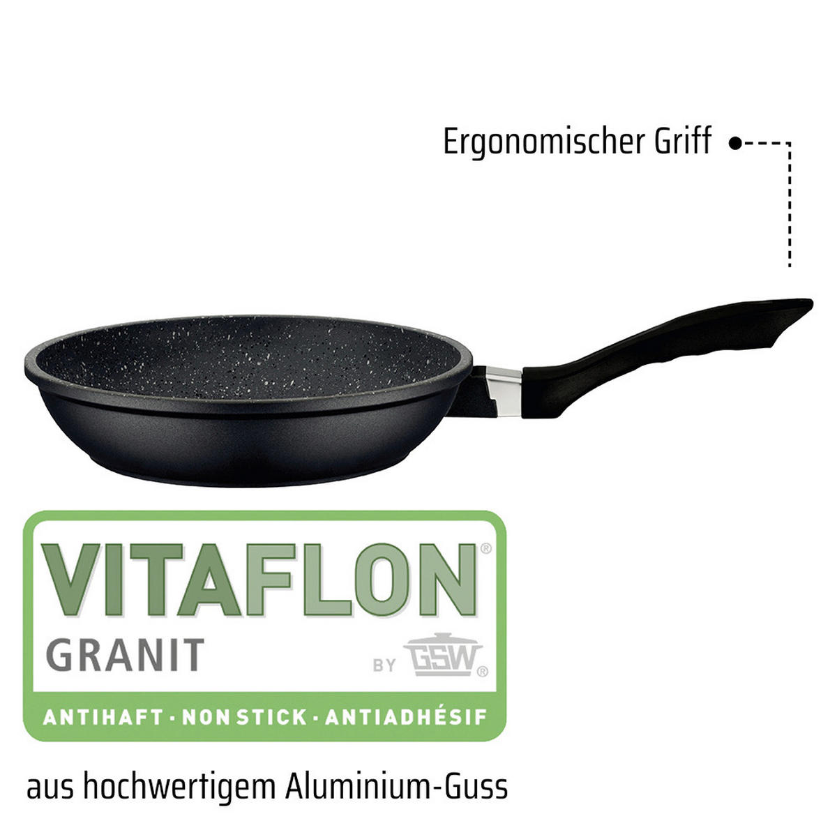 KOCHTOPFSET GOURMET GRANIT 4-teilig  - Schwarz, Basics, Metall - GSW