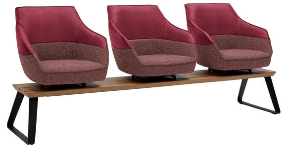 SITZBANK 210/87/67 cm in Rot, Hellrot, Beige - Hellrot/Beige, Design, Leder/Holz (210/87/67cm) - Ambiente