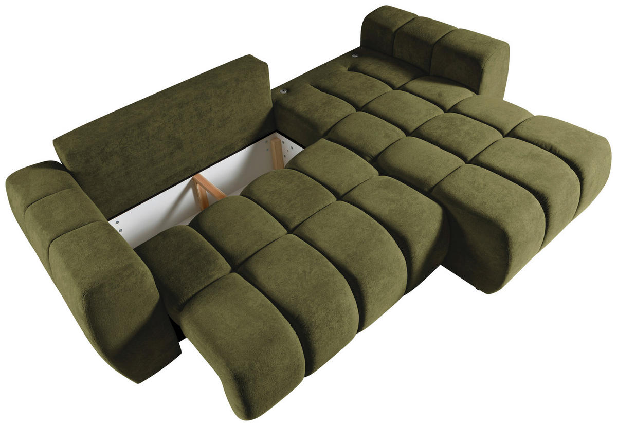 ECKSOFA FERANO Olivgrün Velours  - Schwarz/Olivgrün, Design, Kunststoff/Textil (253/172cm) - Livetastic