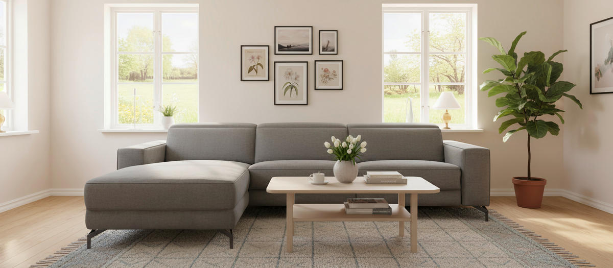 ECKSOFA Grau Webstoff  - Schwarz/Grau, Design, Textil/Metall (176/278cm) - Livetastic
