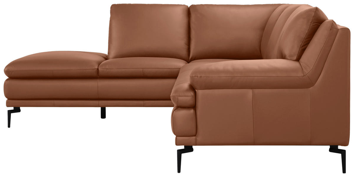 ECKSOFA Cognac Echtleder  - Cognac/Schwarz, Design, Leder (221/248cm) - MID.YOU