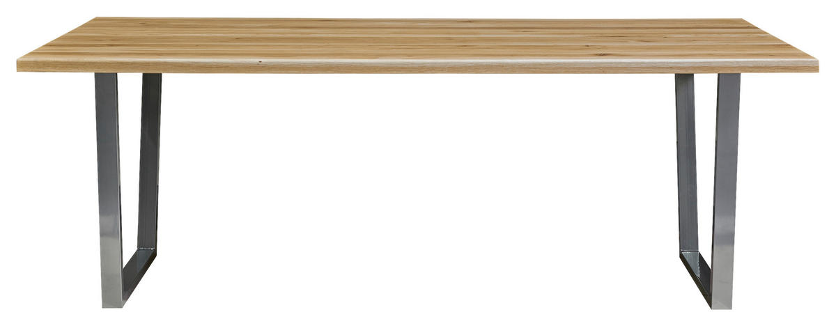 ESSTISCH Eiche massiv rechteckig Silberfarben, Eichefarben  - Eichefarben/Silberfarben, MODERN, Holz/Metall (200/100/76cm) - Boxxx