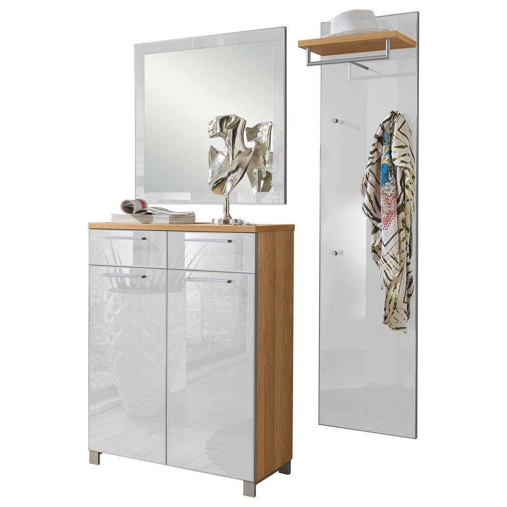 Thumbnail - Xxxl Garderobe Santina, Weiß, Eiche, Holz, Glas, 3-teilig, furniert, 135x195x37 cm, Goldenes M, Made in Germany, DGM-Kli...