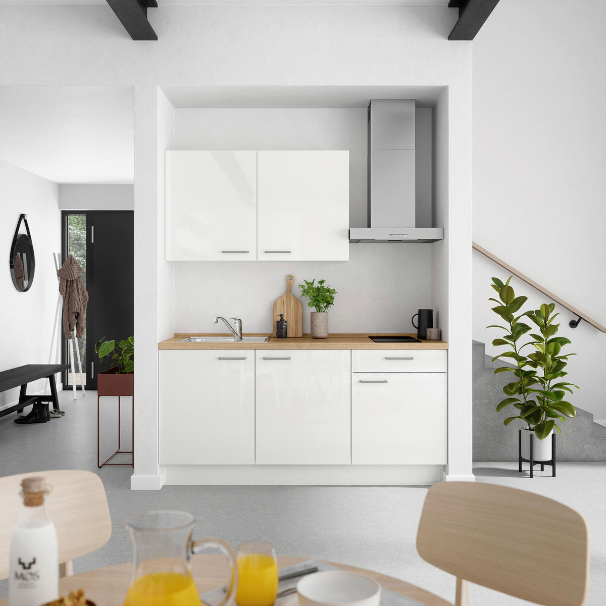 KUHINJSKI BLOK BREZ APARATOV - barve nerjavečega jekla/barve hrasta, Moderno, kovina/leseni material (180cm) - Celina Home