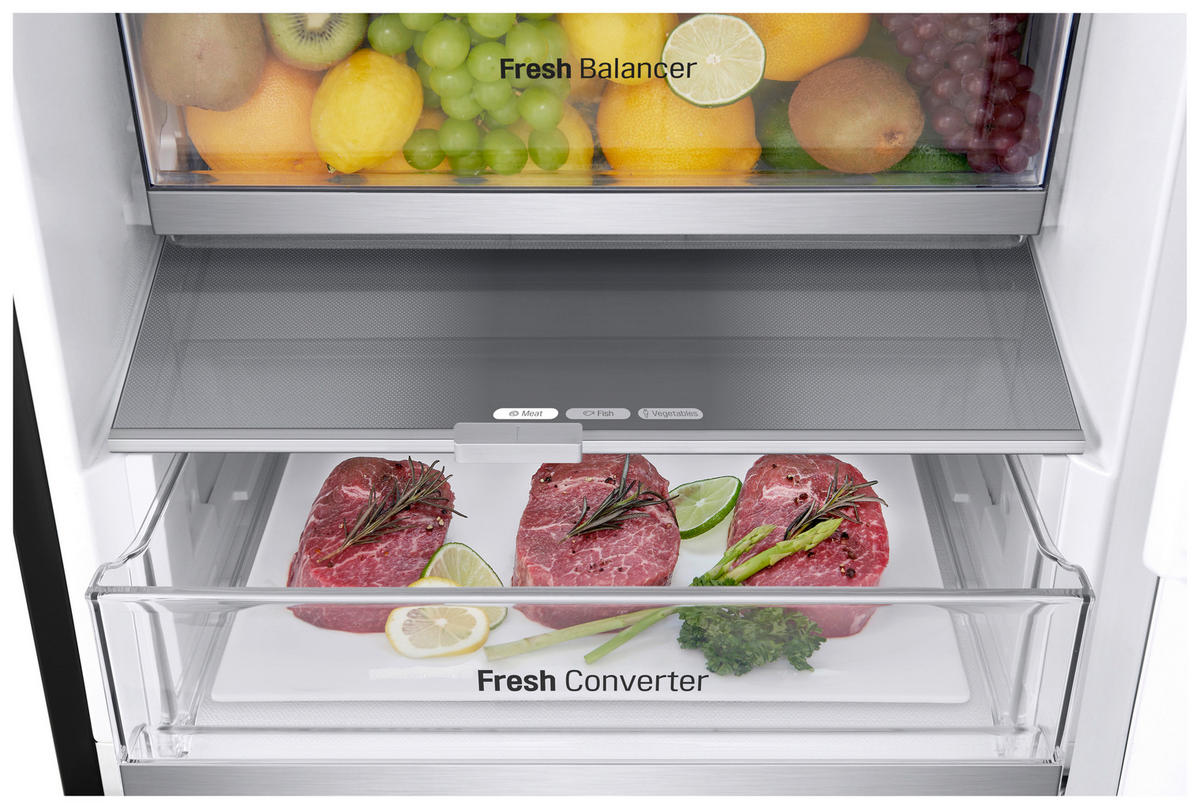 KÜHL-GEFRIER-KOMBINATION GBV7280AEV  - Schwarz, Basics, Glas/Kunststoff (59.5/203/67.5cm) - LG