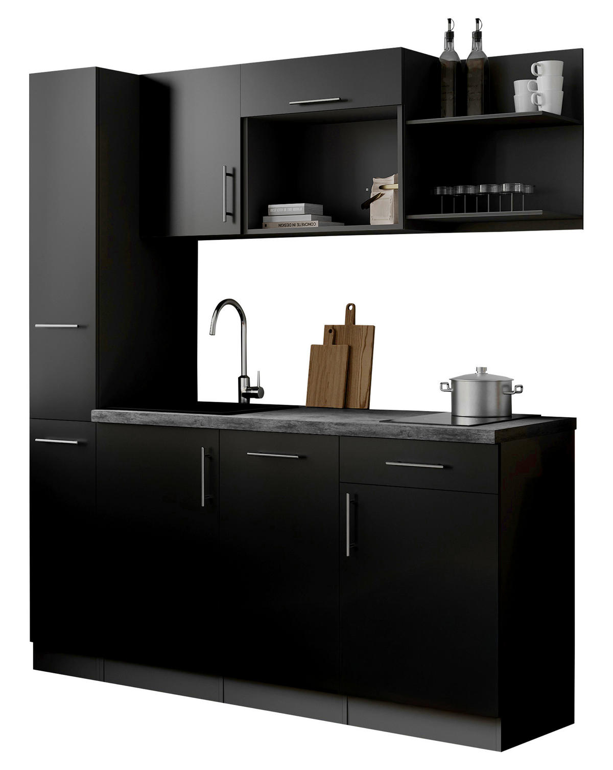 MODULKÖK 175 cm   i svart  - svart/grå, Trend, metall/trämaterial (175cm) - Respekta