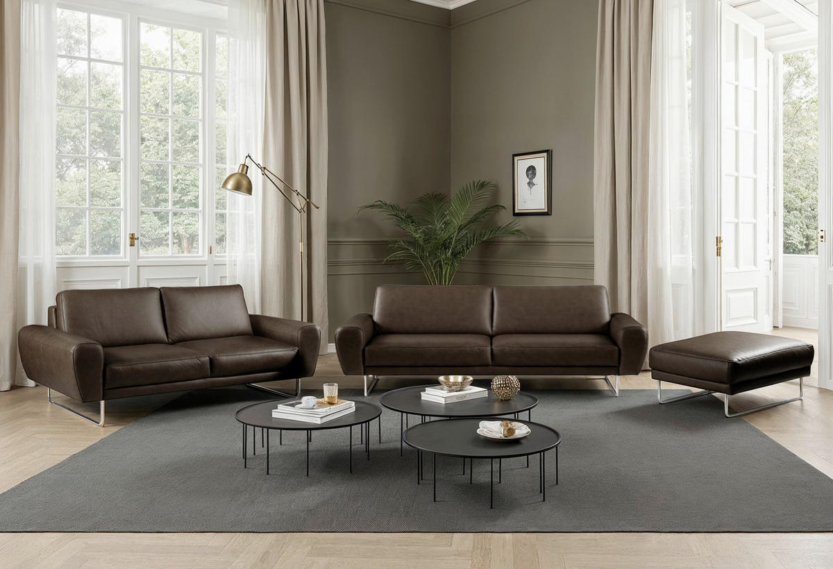 Canapea Cu 2 Locuri, piele, negru, culoare crom - culoare crom/negru, Design, metal/piele (177/85/92cm) - Livetastic