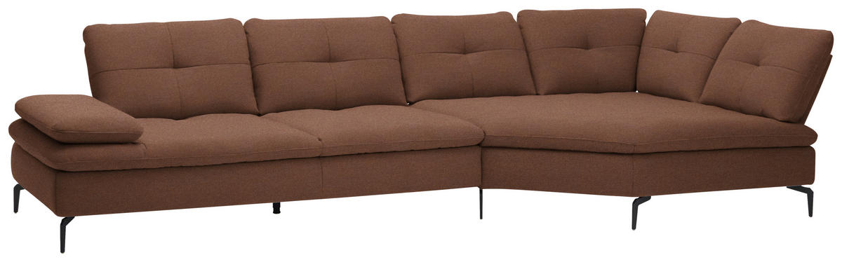 ECKSOFA in Flachgewebe Braun  - Schwarz/Braun, Design, Textil/Metall (344/157cm) - Chilliano