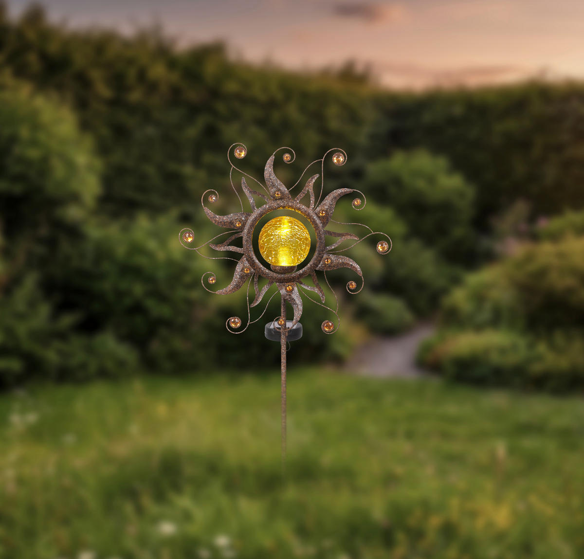 SOLARLEUCHTE Rusty Sun 31,5/7,5/91 cm  - Rostfarben, Trend, Glas/Kunststoff (31,5/7,5/91cm) - Ambia Garden