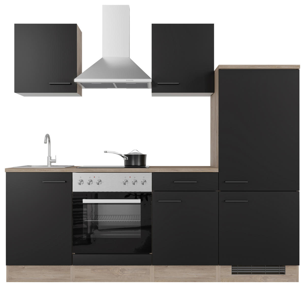 KÜCHENBLOCK 220 cm   in Schwarz, Eichefarben  - Eichefarben/Schwarz, MODERN, Holzwerkstoff/Metall (220cm) - FlexWell