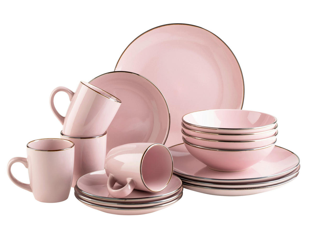 KOMBISERVICE Rosa Metallic Rim 16-teilig 4 Personen  - Rosa, Basics, Keramik - Mäser