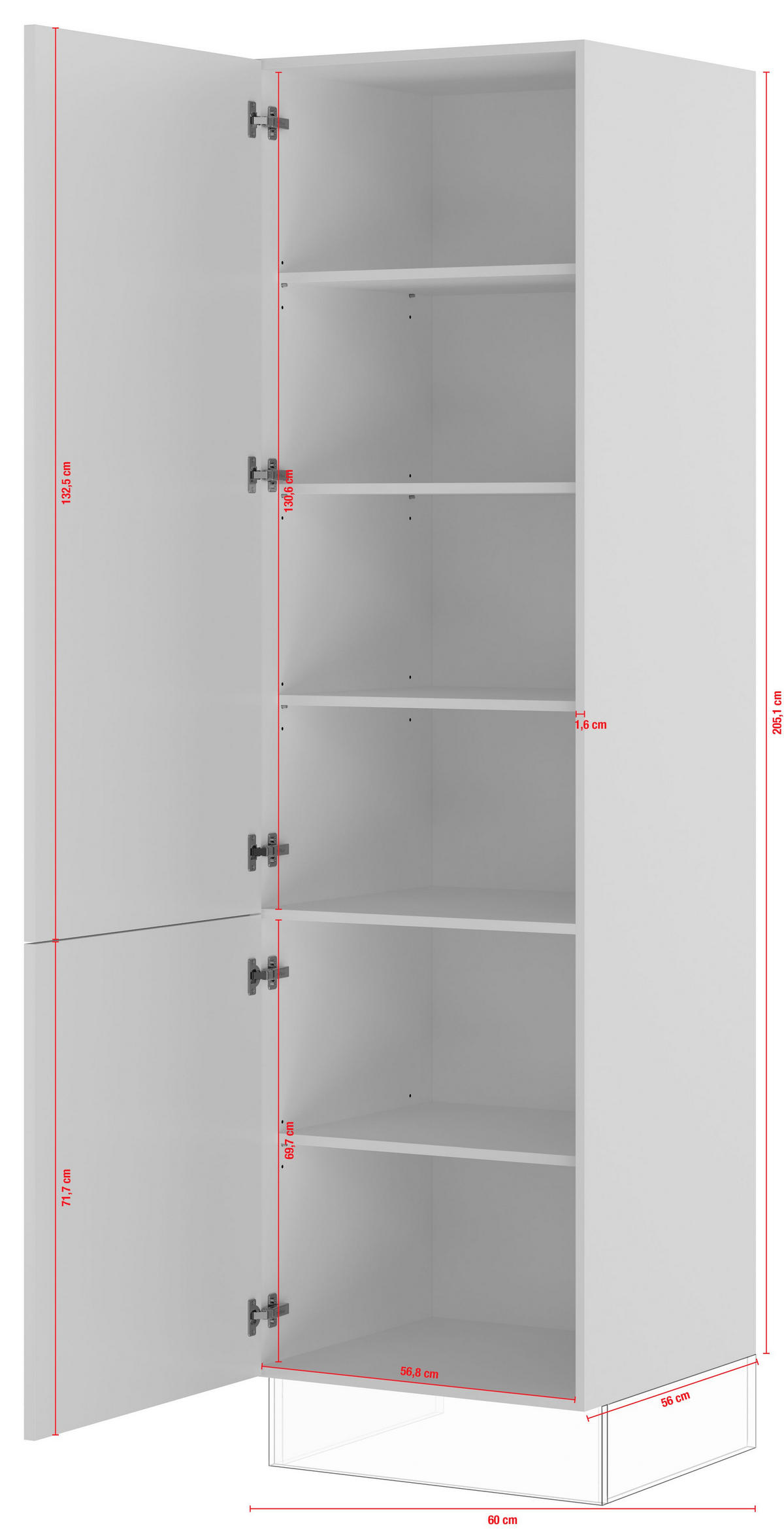 GESCHIRRSCHRANK 60/220,6/57,6 cm  in Weiß  - Edelstahlfarben/Weiß, Basics, Holzwerkstoff/Metall (60/220,6/57,6cm) - Impuls
