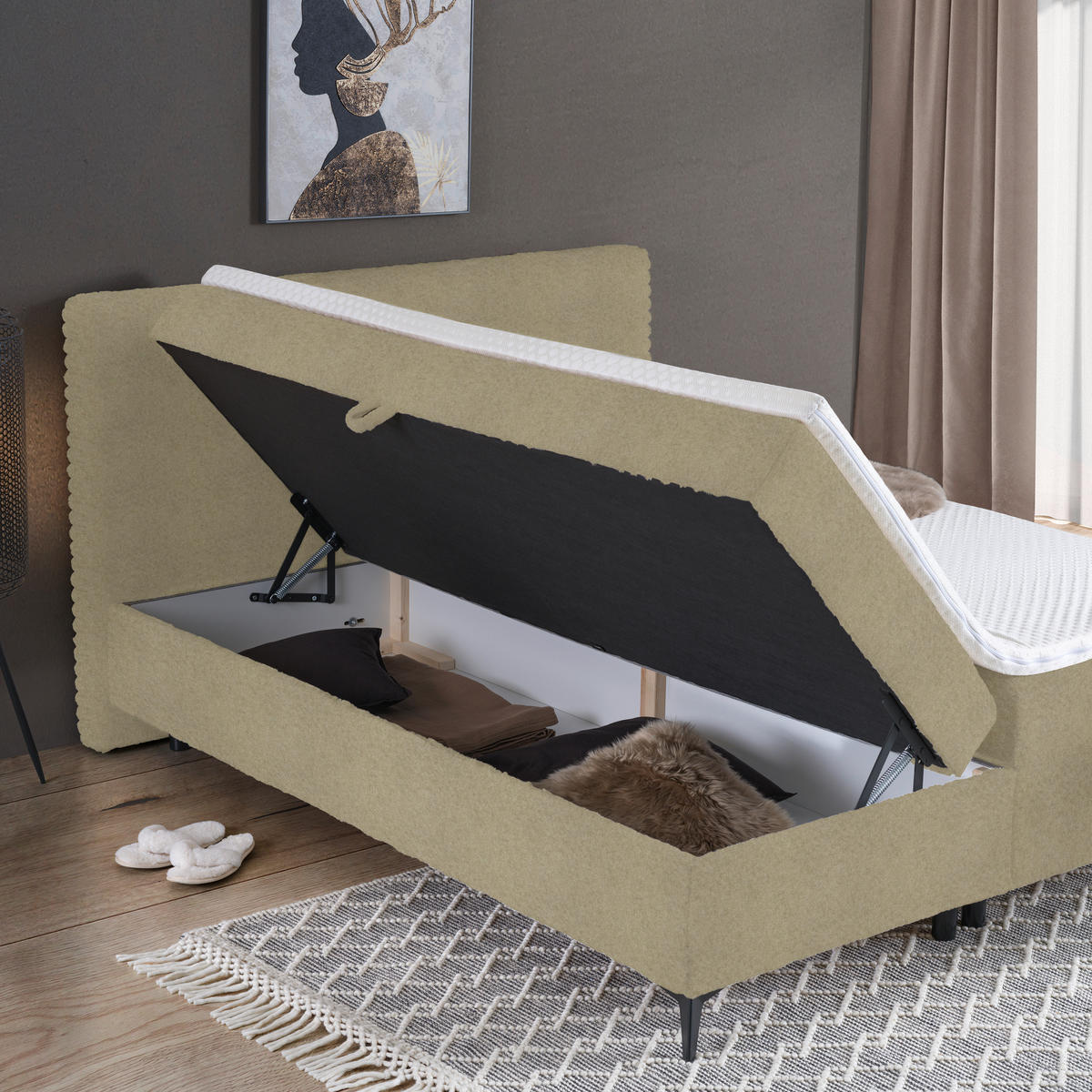 BOXBETT 160/200 cm  in Beige  - Beige/Schwarz, Design, Holz/Holzwerkstoff (160/200cm) - Xora