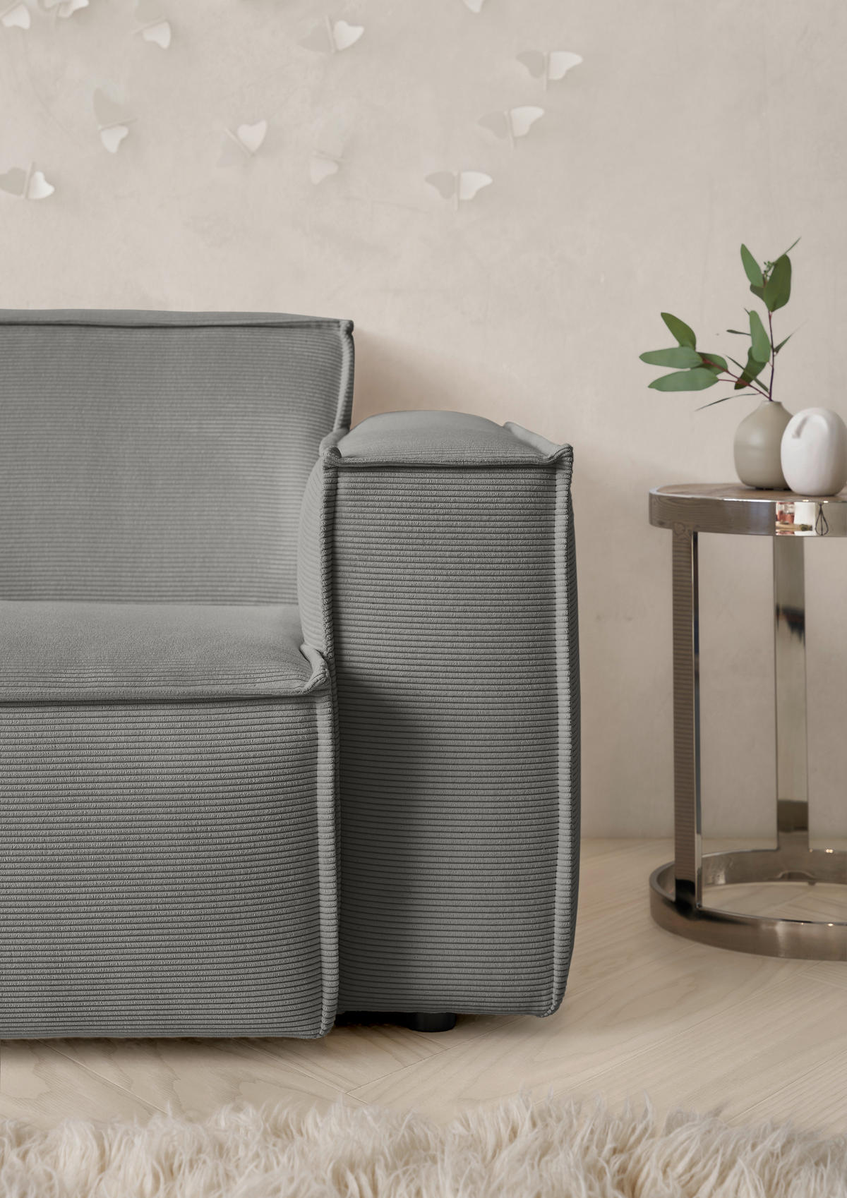 ECKSOFA in Feincord Grau  168/276 cm  - Schwarz/Grau, KONVENTIONELL, Kunststoff/Textil (168/276cm) - Hom`in