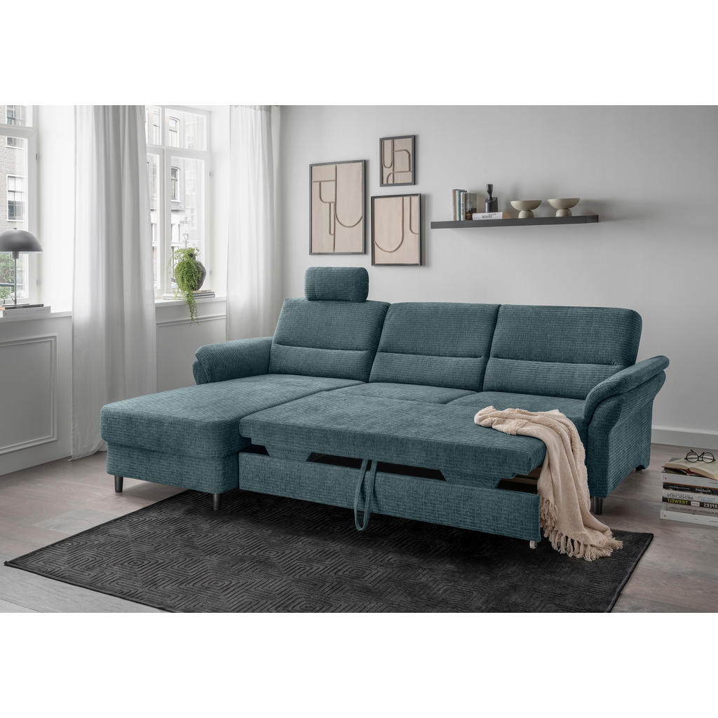 Thumbnail - Livetastic Ecksofa, Blau, Textil, Buche, 5-Sitzer, Ottomane links, L-Form, 279x176 cm, Made in EU, Schlafen auf Sitzhöhe...