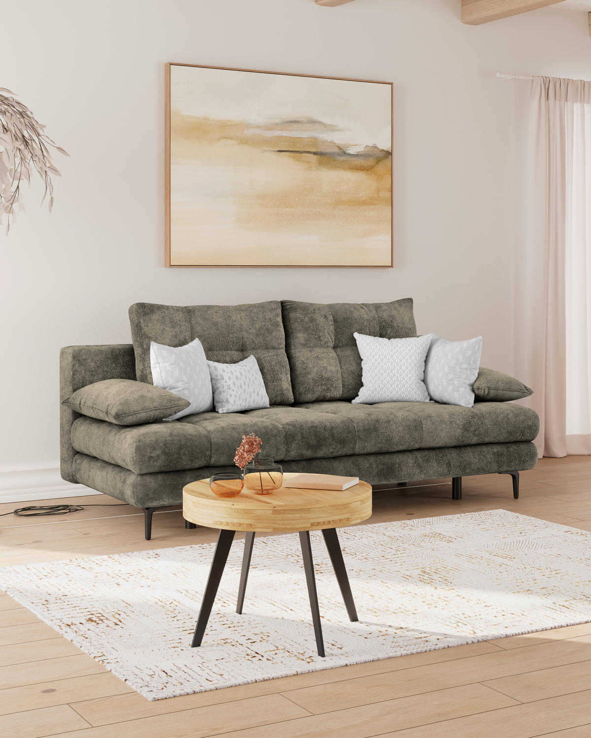 SCHLAFSOFA  mit Liegefunktion, Schlafen auf Sitzhöhe, Rücken echt Chenille Mokka  - Schwarz/Mokka, KONVENTIONELL, Textil/Metall (203/94/96cm) - Carryhome