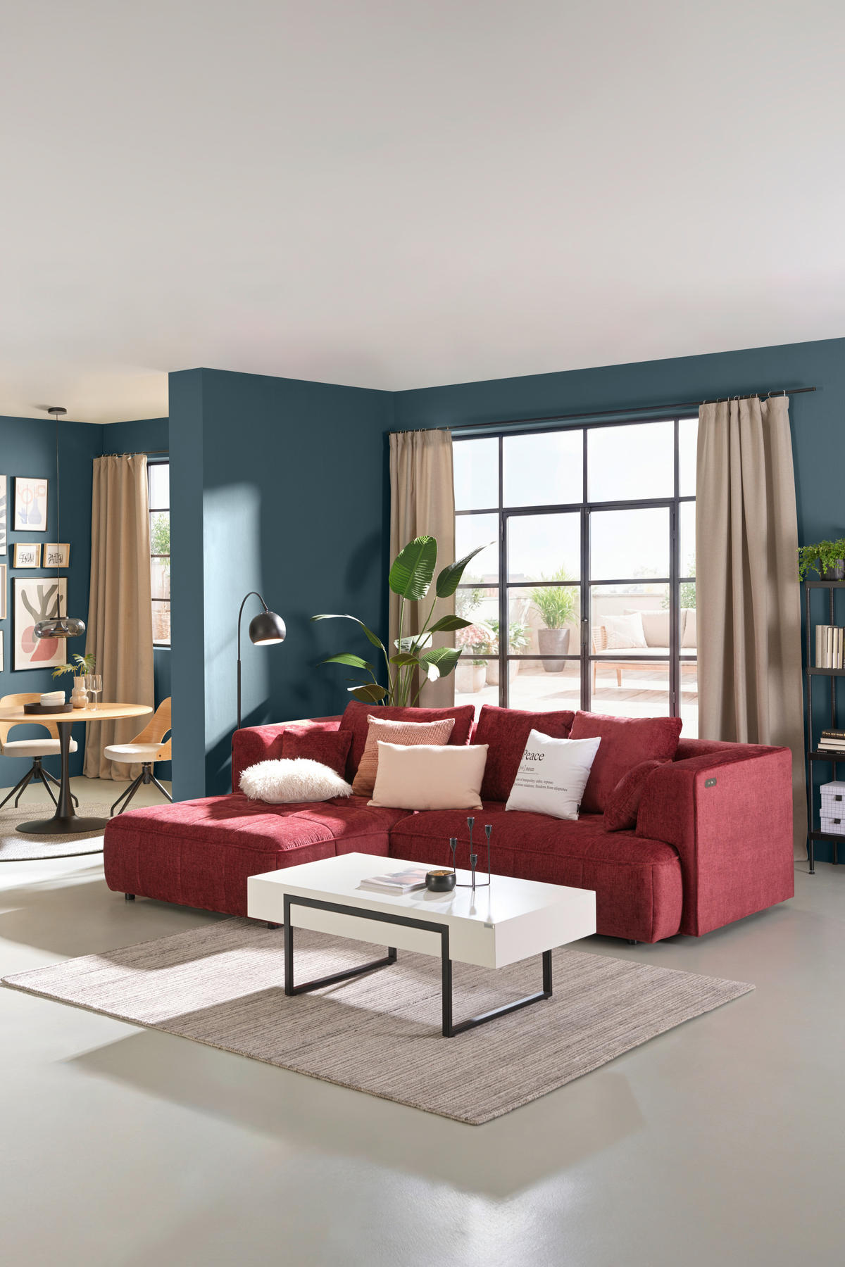 ECKSOFA Kirschrot Webstoff Zierkissen, Rückenkissen  - Schwarz/Kirschrot, Design, Kunststoff/Textil (188/288cm) - Welnova