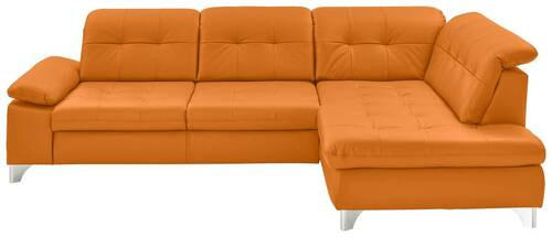 ECKSOFA in Echtleder Orange  - Alufarben/Orange, Design, Leder/Metall (309/211cm) - Beldomo Speed