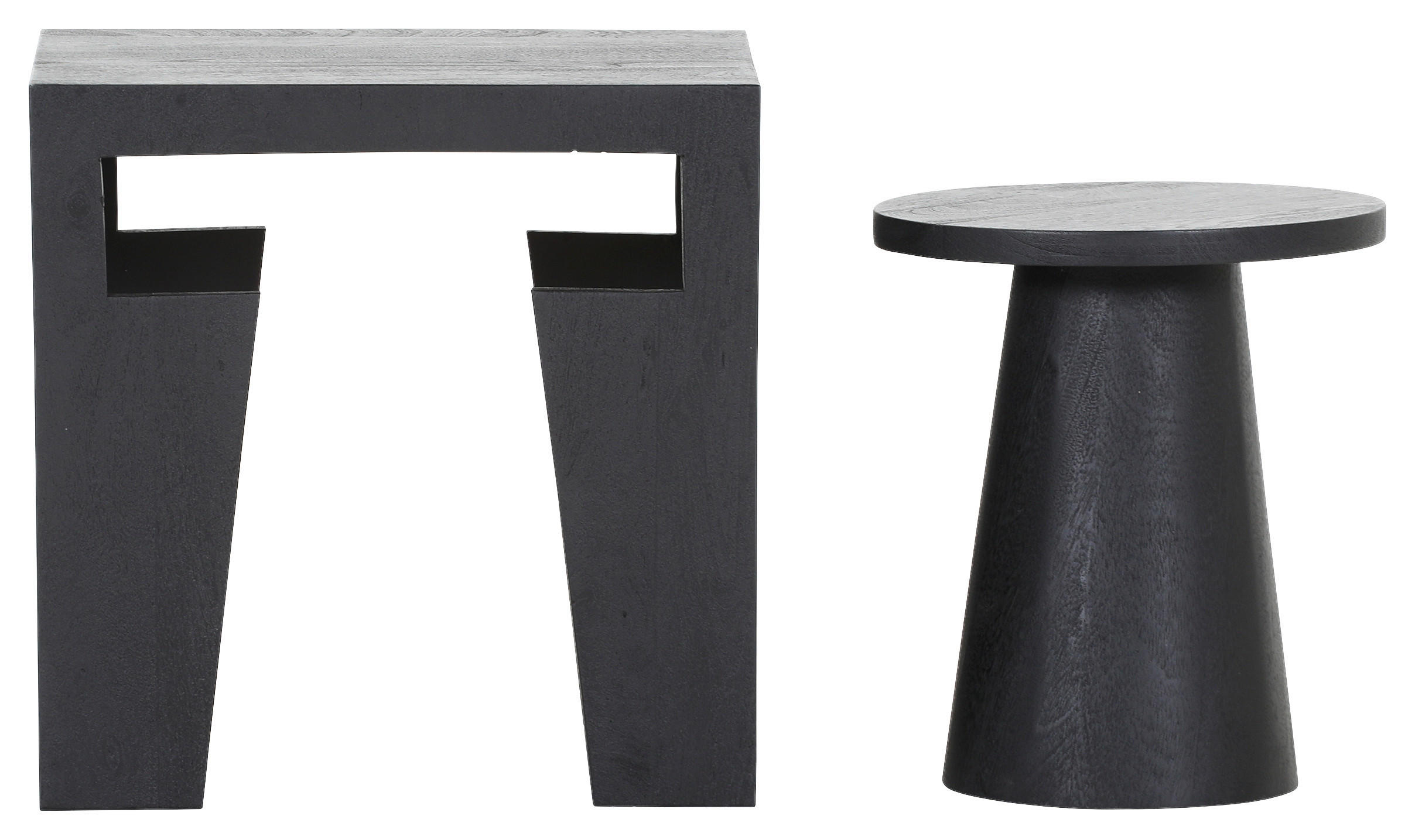 BEISTELLTISCHSET Mangoholz massiv rechteckig Schwarz  - Schwarz, Design, Holz (50/40/50cm) - Carryhome