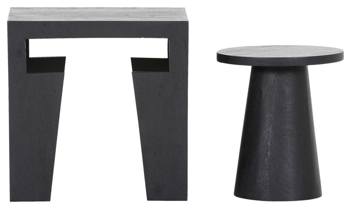 BEISTELLTISCHSET Mangoholz massiv rechteckig Schwarz  - Schwarz, Design, Holz (50/40/50cm) - Carryhome
