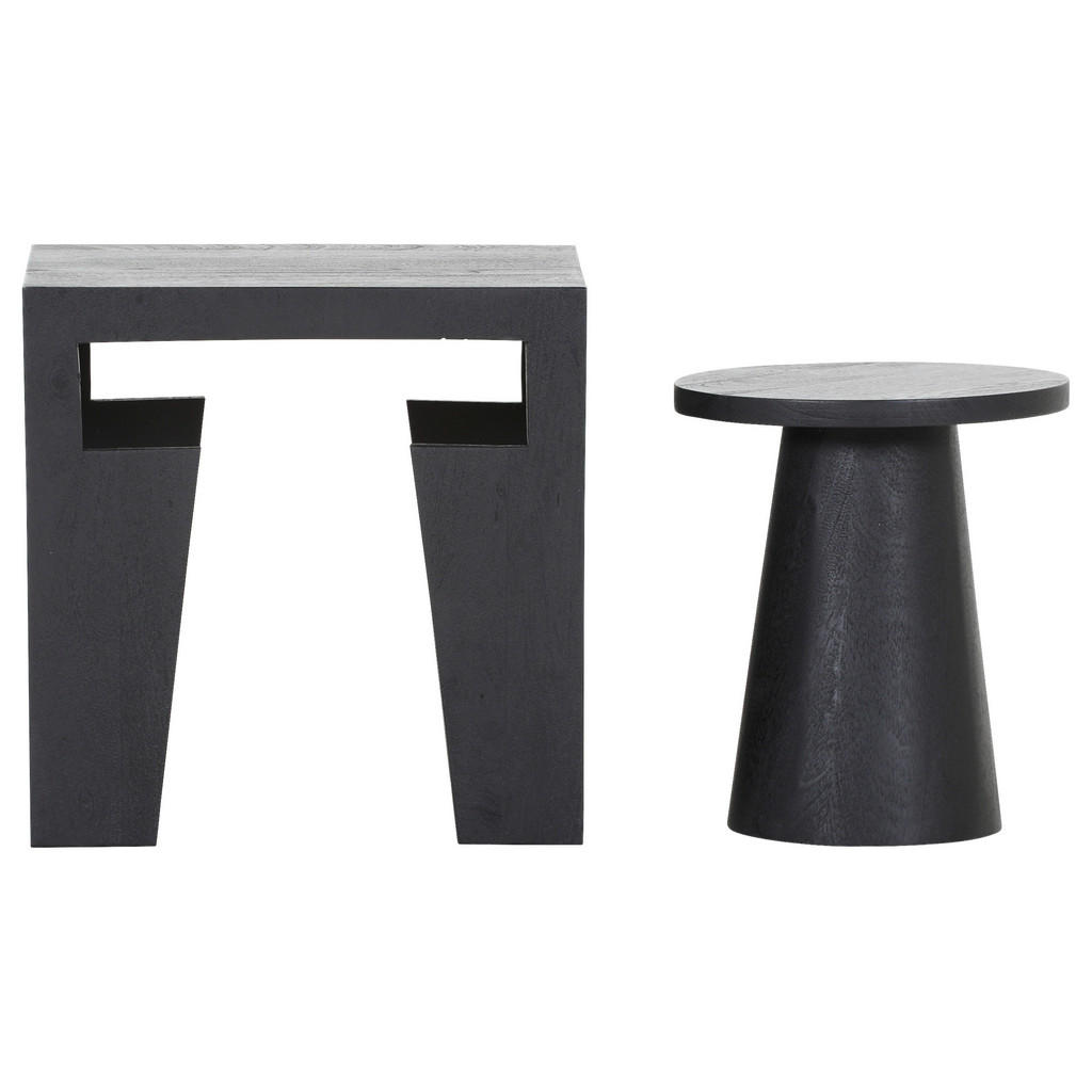 Thumbnail - Carryhome Beistelltischset, Schwarz, Holz, 2-teilig, Mangoholz, massiv, rechteckig, 40x50x50 cm, Sitzgelegenheit, Wohnzi...