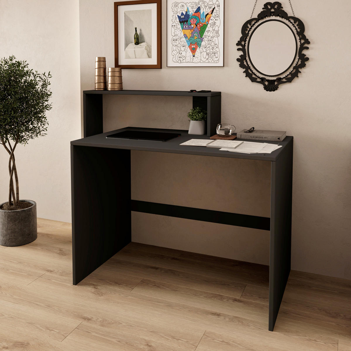 SCHREIBTISCHKOMBINATION Anthrazit  - Anthrazit, Design, Holzwerkstoff (150/55/96cm) - Livetastic