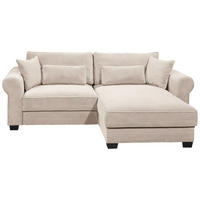 ECKSOFA Creme Cord Zierkissen, Rückenkissen, Nierenkissen, Bettkasten, Schlaffunktion  - Creme/Schwarz, Basics, Kunststoff/Textil (255/185cm) - MID.YOU