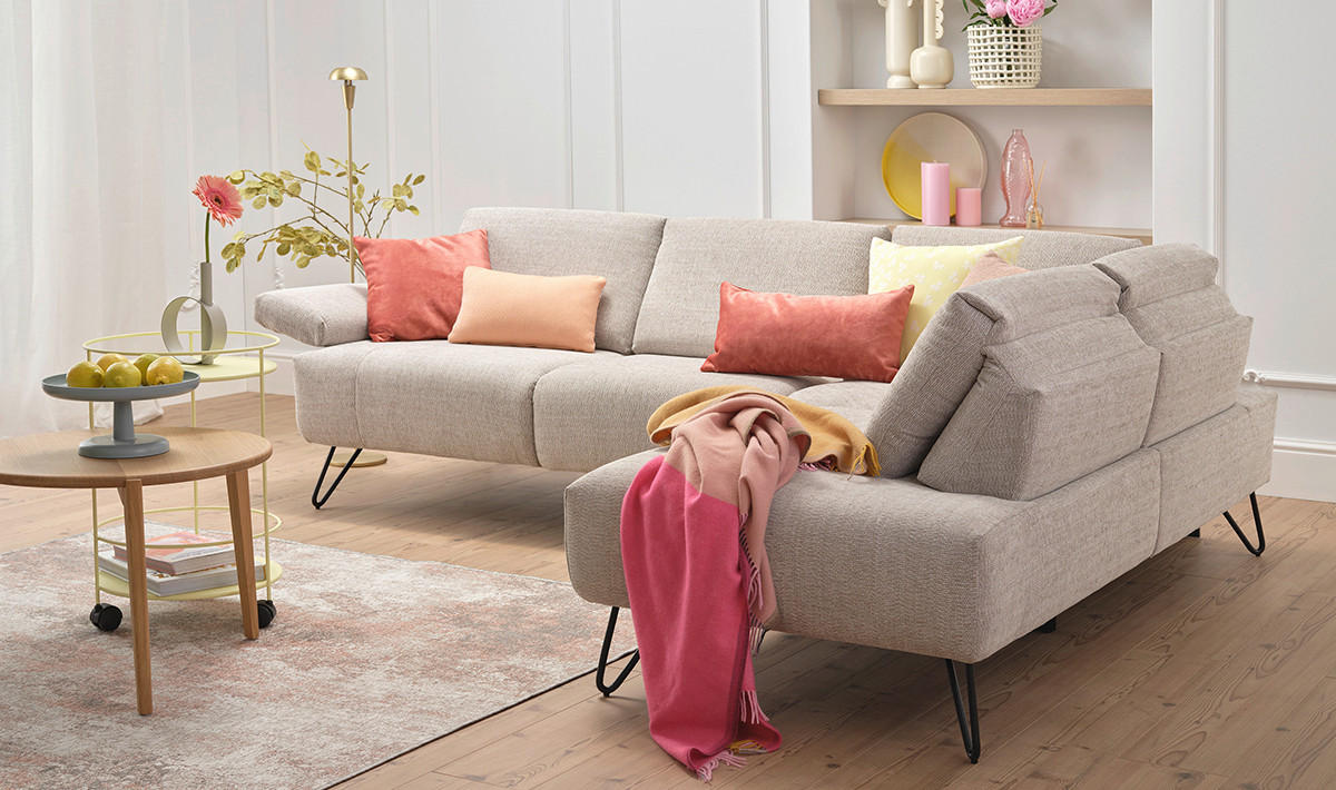 ECKSOFA in Chenille Blau  248-263/193 cm  - Blau/Schwarz, Design, Textil/Metall (248-263/193cm) - SENSOO