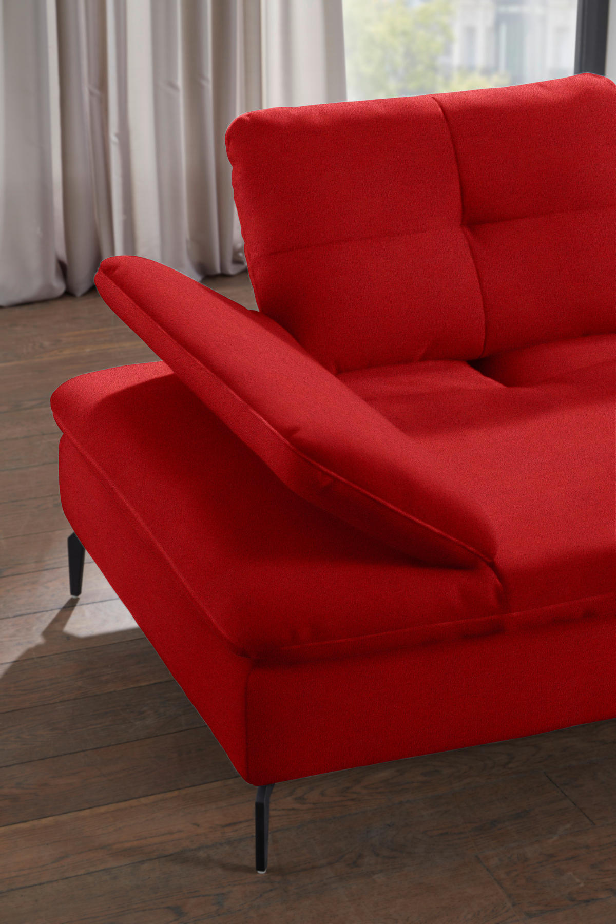 ECKSOFA in Flachgewebe Hellrot  - Hellrot/Schwarz, Design, Textil/Metall (344/157cm) - Chilliano