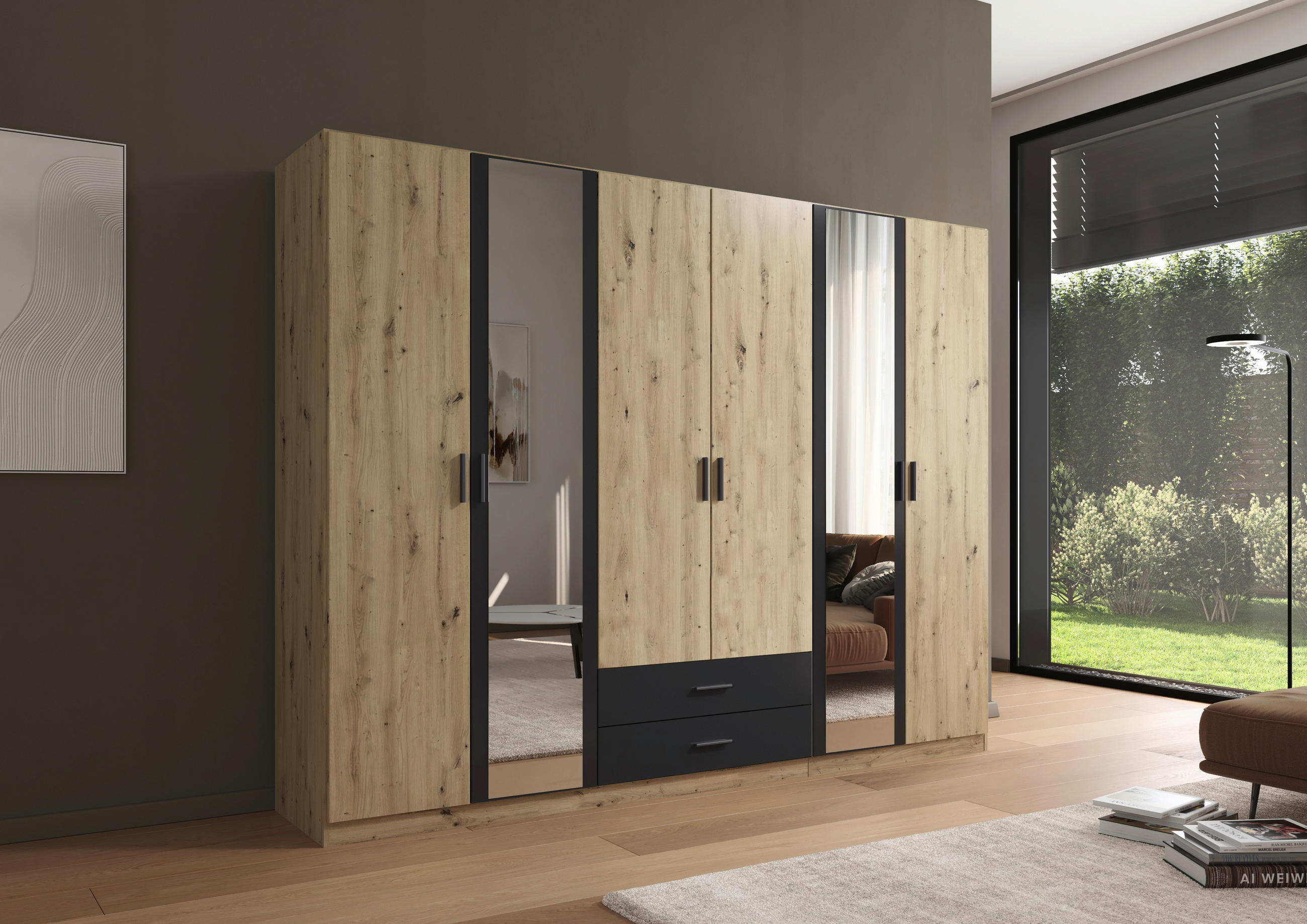 KLEIDERSCHRANK 271/210/54 cm 6-türig Grau, Eichefarben, Eiche Artisan  - Eichefarben/Eiche Artisan, KONVENTIONELL, Holzwerkstoff/Kunststoff (271/210/54cm) - Boxxx