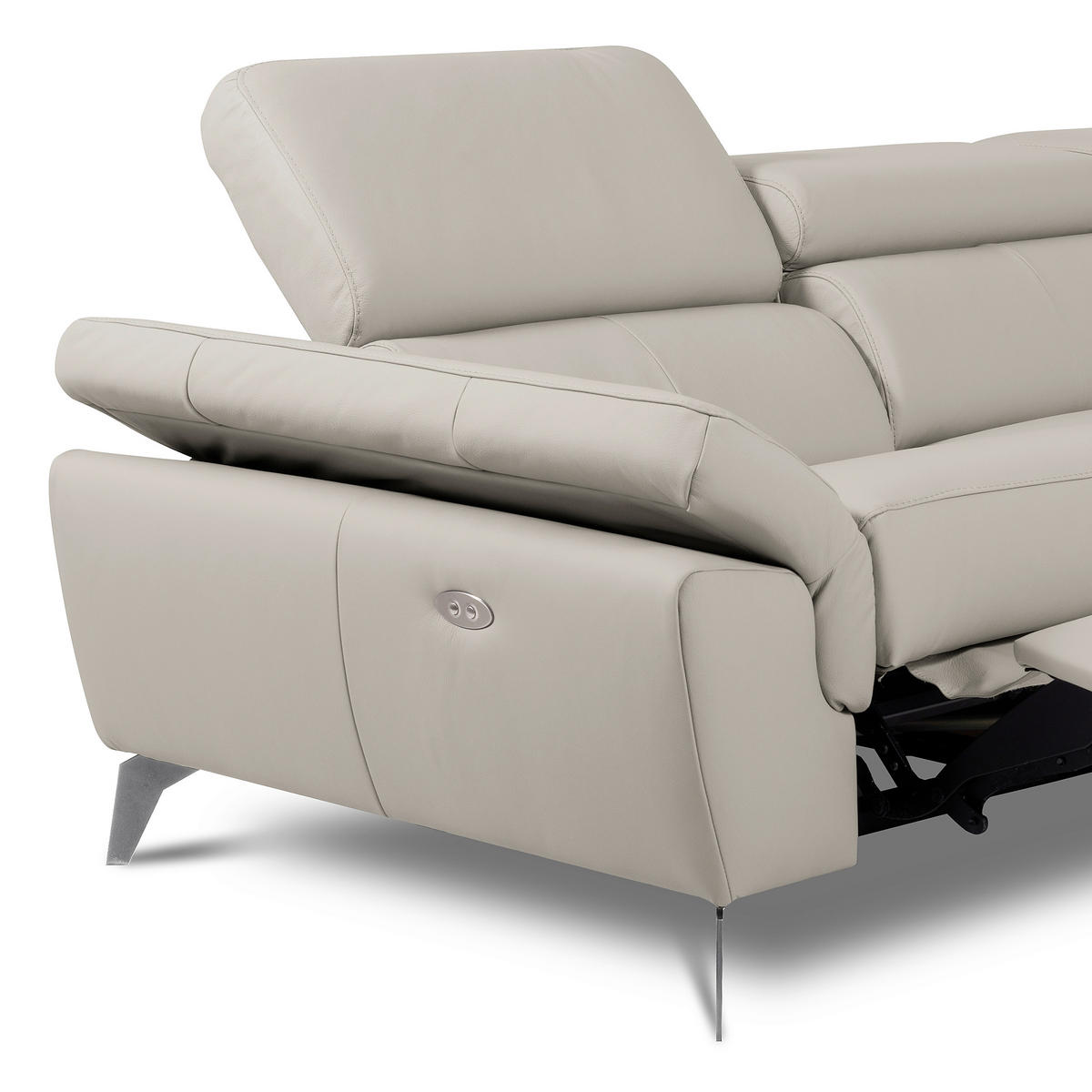 ECKSOFA SONO in Lederlook Echtleder Platinfarben Bettkasten, Armteilverstellung, Kopfteilverstellung  252/179 cm  - Platinfarben/Chromfarben, Design, Leder/Textil (252/179cm) - Livetastic