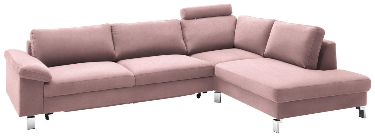 ECKSOFA in Velours Rosa  - Chromfarben/Rosa, Design, Textil/Metall (281/200cm) - Pure Home Lifestyle