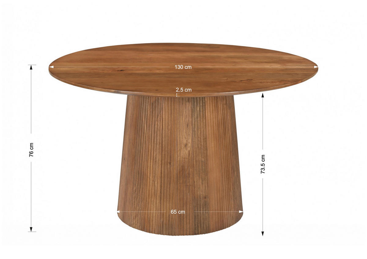 ESSTISCH 130/130/76 cm Echtholz  Holz rund Naturfarben  - Naturfarben, MODERN, Holz (130/130/76cm) - MID.YOU